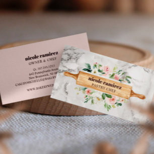 Carte De Visite Boulangerie Florale Rolling Pâtisserie Marbre blan