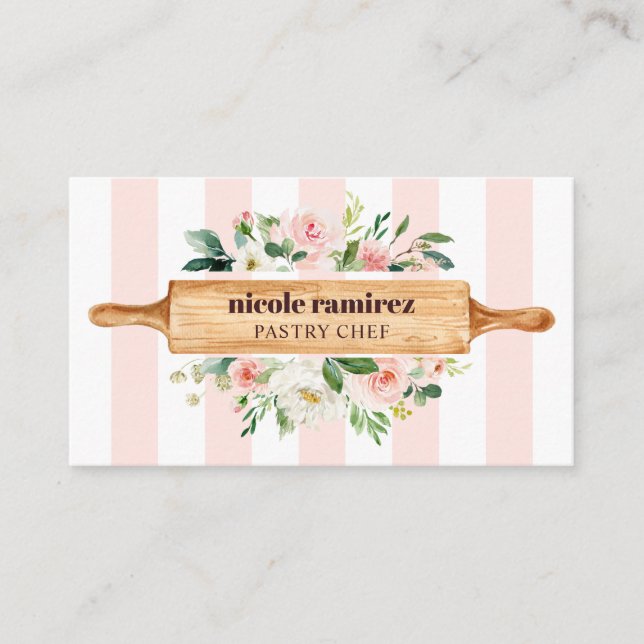 Carte De Visite Boulangerie Florale Rolling Pâtisserie rayée (Devant)