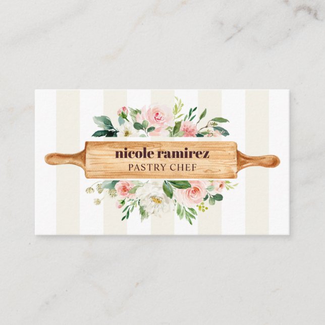 Carte De Visite Boulangerie Florale Rolling Pâtisserie rayée (Devant)