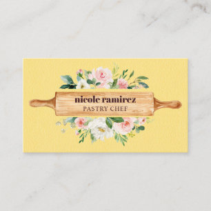 Carte De Visite Boulangerie Florale Rolling Pin Dessert Cuir Jaune