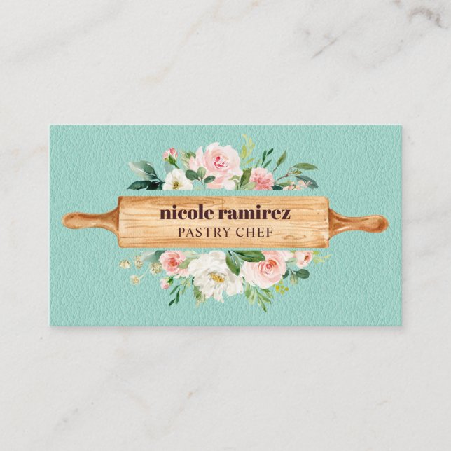 Carte De Visite Boulangerie Florale Rolling Pin Pâtisserie Monnaie (Devant)