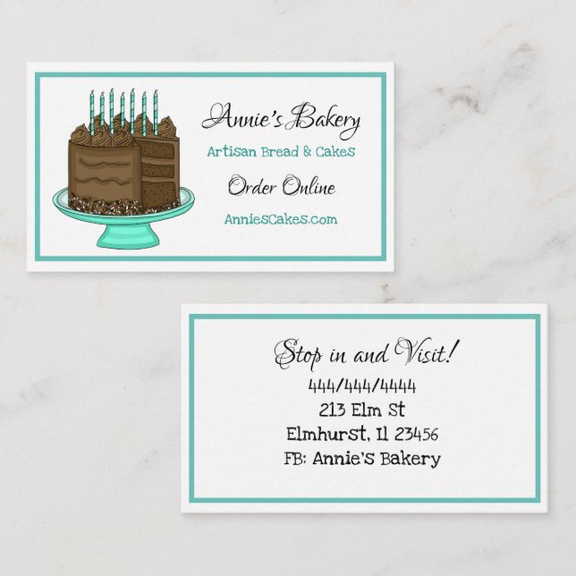 Carte De Visite Boulangerie | G. d'anniversaire | Turquoise et noi (Devant / Derrière)