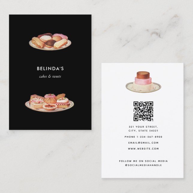 Carte De Visite Boulangerie Gâteaux Sucres Boulangerie QR Code Méd (Devant / Derrière)