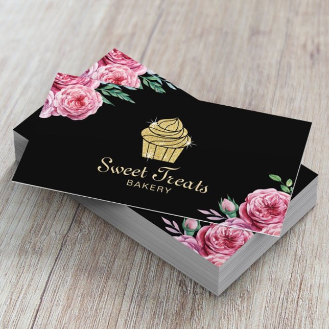Carte De Visite Boulangerie Gold Cupcake Sweet Traite Floral moder (Créateur téléchargé)
