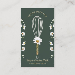 Carte De Visite Boulangerie Green Daisy Whisk Rustique Floral