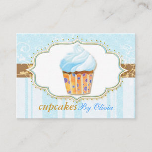 Carte De Visite Boulangerie Icy Blue Stripes Cupcake
