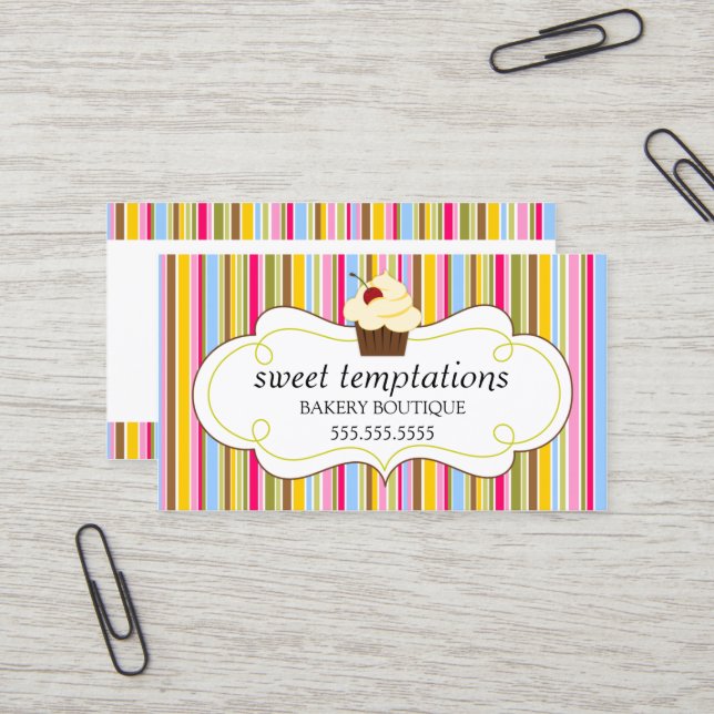Carte De Visite Boulangerie lunatique de petit gâteau (Devant/Arrière en situation)