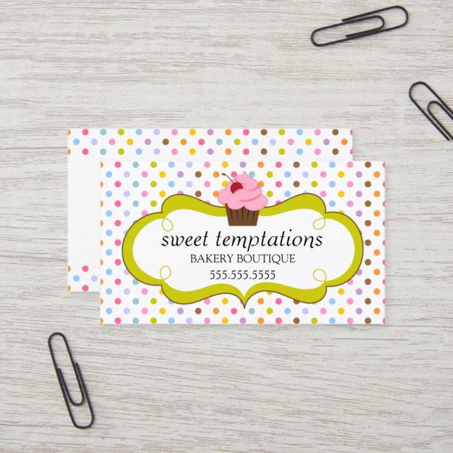 Carte De Visite Boulangerie lunatique de petit gâteau de cerise (Devant/Arrière en situation)