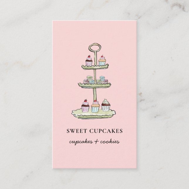 Carte De Visite Boulangerie Macaron Cute Cupcake Rose (Devant)