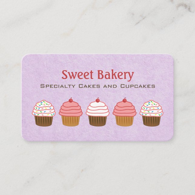 Carte De Visite Boulangerie mignonne de cupcake violet de lavande (Devant)
