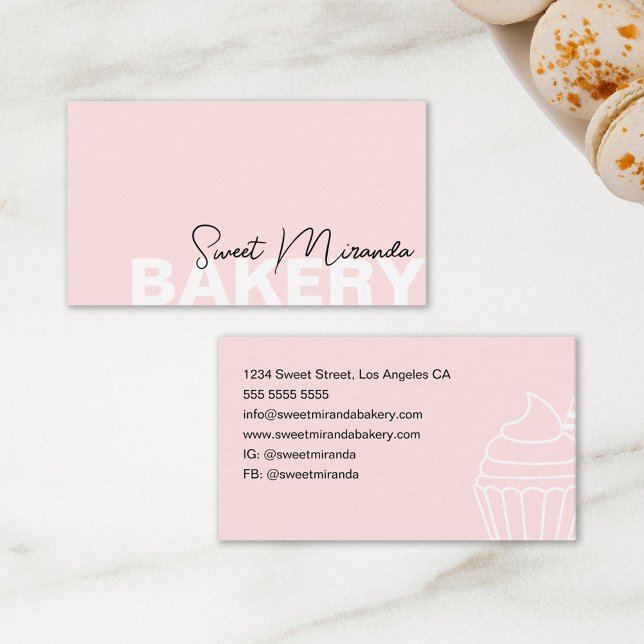 Carte De Visite Boulangerie minime rose moderne Script Cupcake (Minimal Bakery Pink Modern Script Cupcake Business Card)