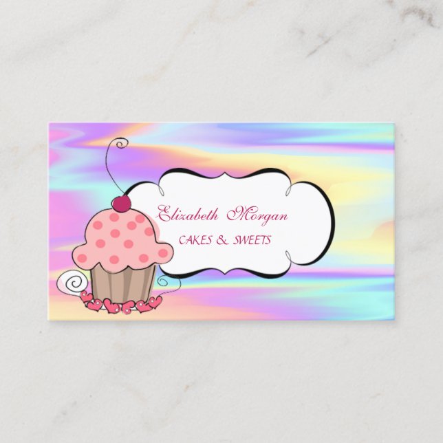 Carte De Visite Boulangerie moderne Cute Cupcake Holographique (Devant)