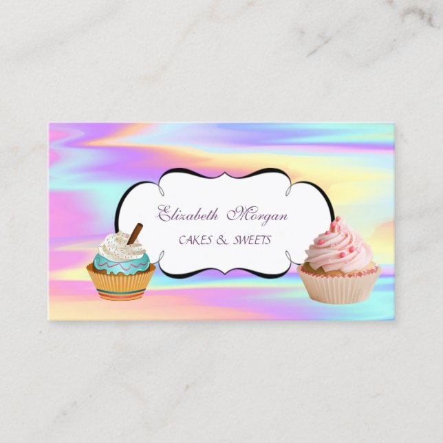Carte De Visite Boulangerie moderne Cute Cupcake Holographique col (Devant)