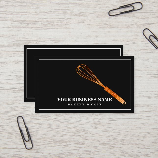 Carte De Visite Boulangerie moderne Gold Whisk (Devant/Arrière en situation)