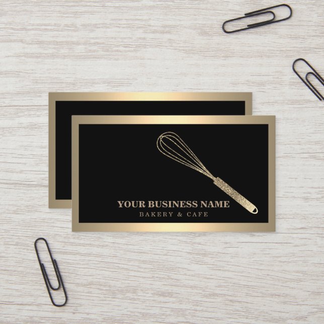 Carte De Visite Boulangerie moderne Gold Whisk (Devant/Arrière en situation)
