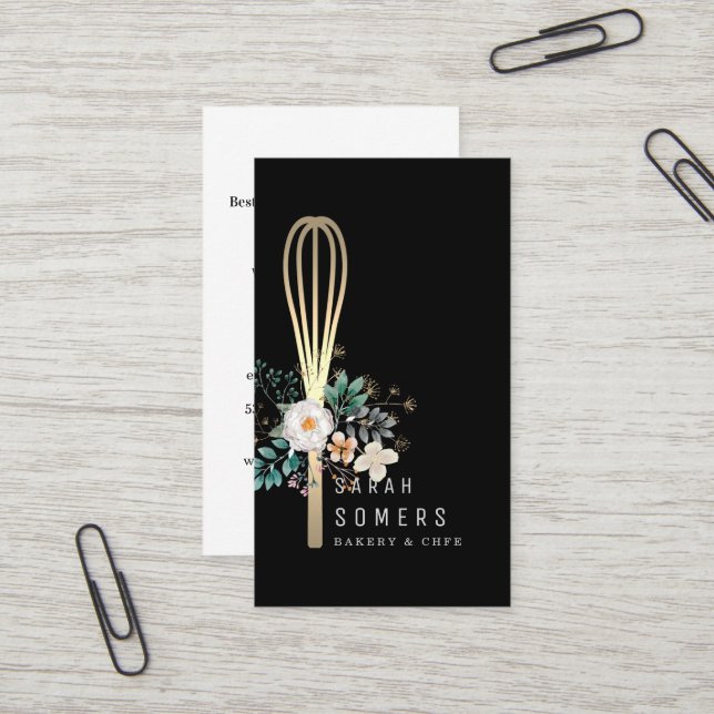 Carte De Visite Boulangerie moderne Parties scintillant d'or Whisk (Devant/Arrière en situation)