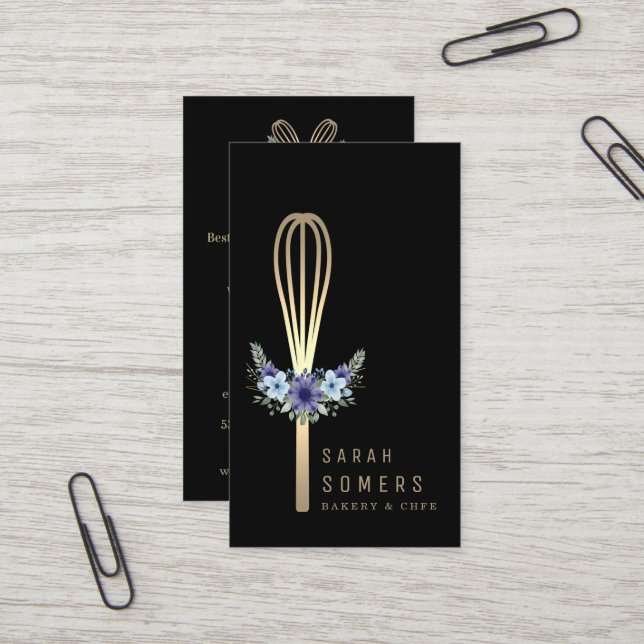 Carte De Visite Boulangerie moderne Parties scintillant d'or Whisk (Devant/Arrière en situation)