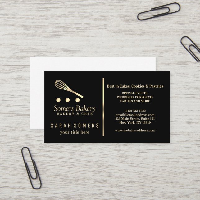 Carte De Visite Boulangerie moderne Parties scintillant d'or Whisk (Devant/Arrière en situation)