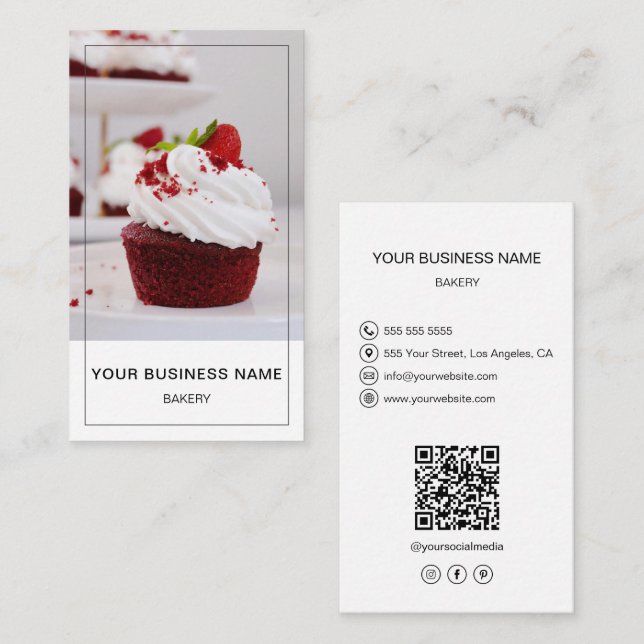 Carte De Visite Boulangerie moderne Photo QR Médias sociaux icônes (Devant / Derrière)