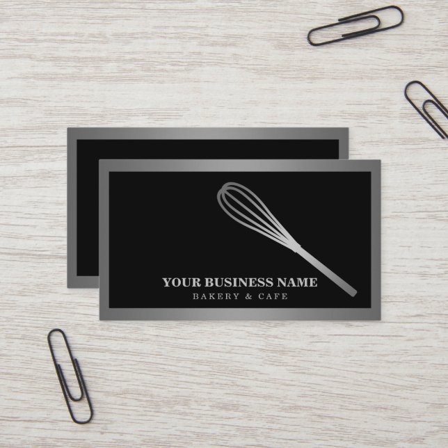 Carte De Visite Boulangerie moderne Silver Whisk (Devant/Arrière en situation)