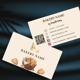 Carte De Visite Boulangerie pâte à pain crème beige QR code logo