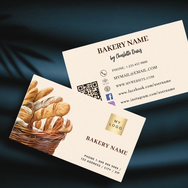 Carte De Visite Boulangerie pâte à pain crème beige QR code logo (Créateur téléchargé)