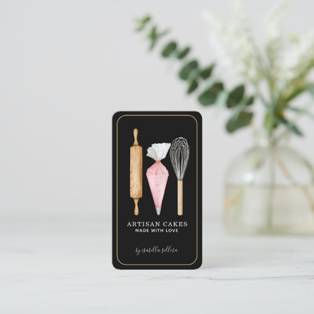 Carte De Visite Boulangerie Pâtisserie Chef Cuisine Ustensiles Noi (Debout devant)