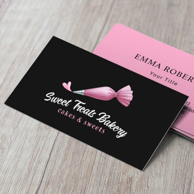 Carte De Visite Boulangerie Pâtisserie Chef Cute Pink Piping Sac & (Créateur téléchargé)