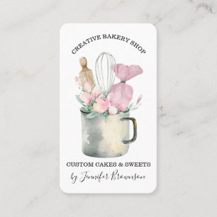 Carte De Visite Boulangerie Pâtisserie Chef Fleurs roses Boho chic