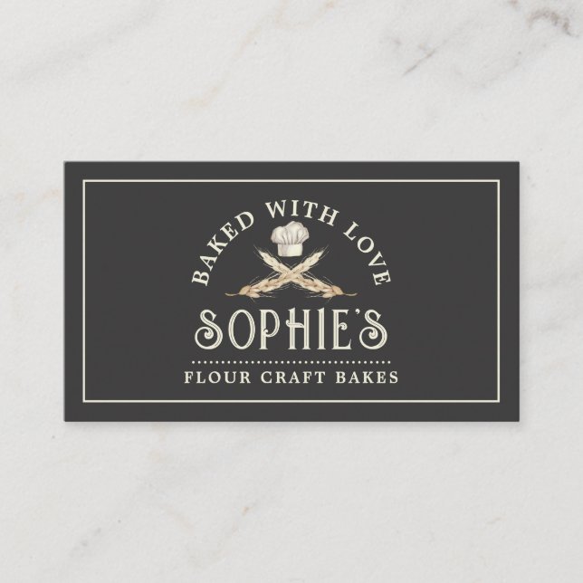 Carte De Visite Boulangerie Pâtisserie Chef Logo Noir (Devant)