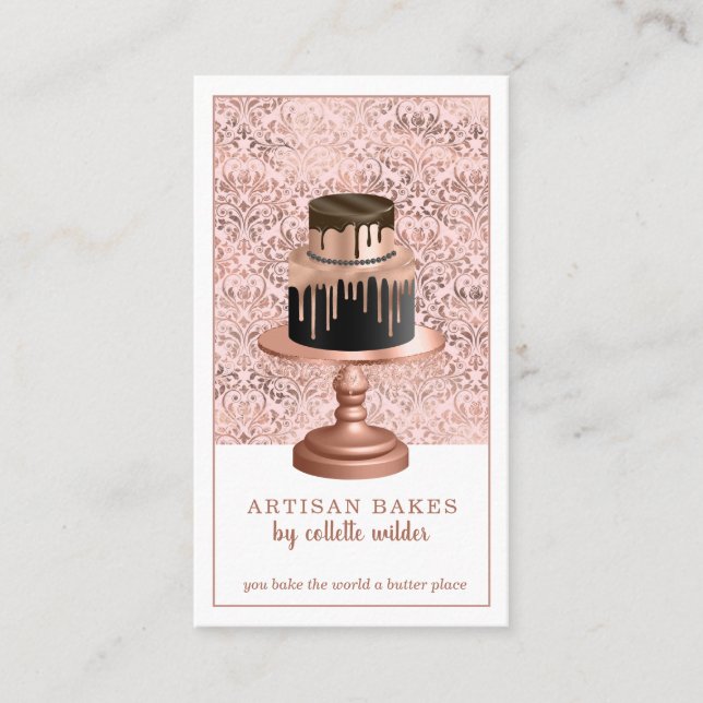 Carte De Visite Boulangerie Pâtisserie Chef Rose Gold Drives Cake  (Devant)
