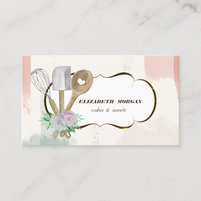 Carte De Visite Boulangerie Pâtisserie Outils à main Aquarelle Bro (Devant)