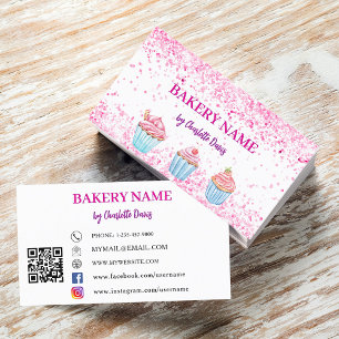 Carte De Visite Boulangerie pâtisserie rose pâtisserie QR code