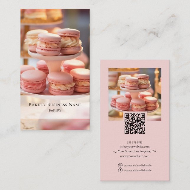 Carte De Visite Boulangerie Photo personnalisée QR Code rose (Devant / Derrière)