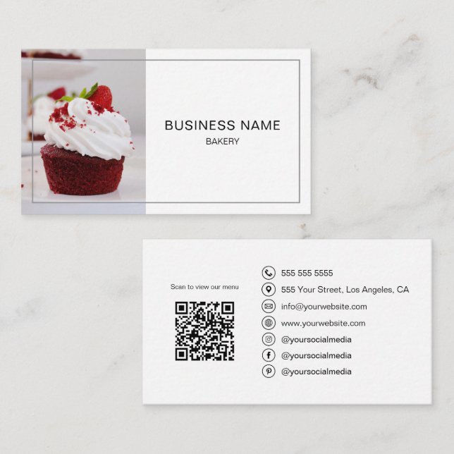 Carte De Visite Boulangerie Photo QR Réseaux sociaux Minimal Blanc (Devant / Derrière)