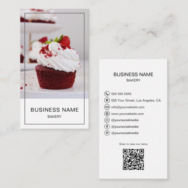 Carte De Visite Boulangerie Photo QR Réseaux sociaux Minimal Blanc (Devant / Derrière)