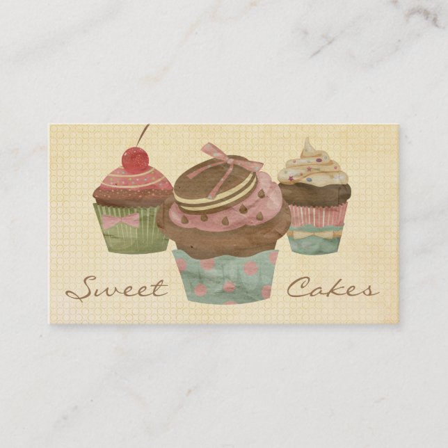 Carte De Visite Boulangerie Rétro Three Cupcake (Devant)