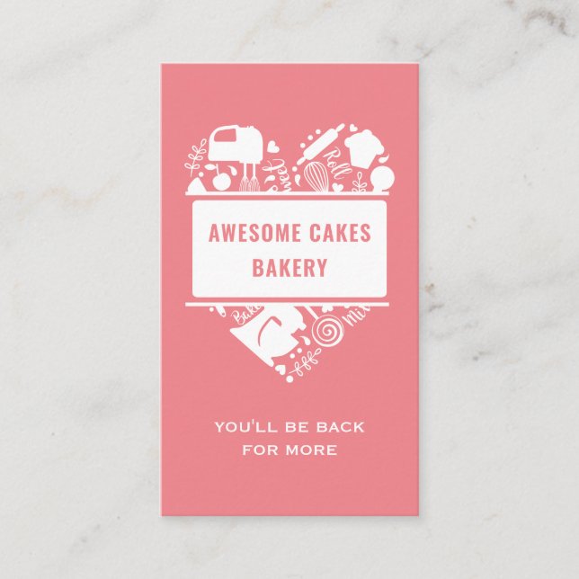 Carte De Visite Boulangerie Rose Blanc Gâteaux Gâteaux Gâteaux Cui (Devant)