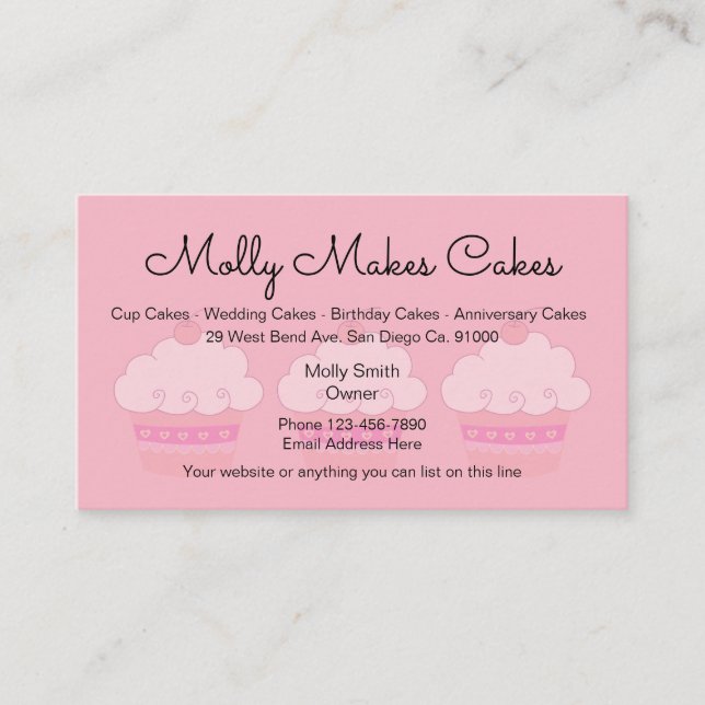 Carte De Visite Boulangerie rose Businesscards de petit gâteau (Devant)
