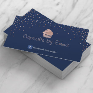 Carte De Visite Boulangerie Rose Gold Cupcake Moderne Confetti Mar