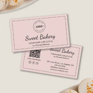 Carte De Visite Boulangerie rose moderne logo QR médias sociaux ic