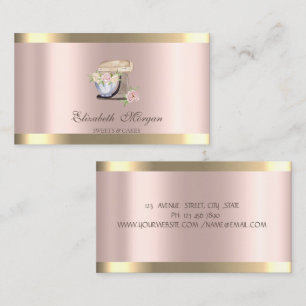 Carte De Visite Boulangerie Rose or Rétro Mixer Gold Stripe