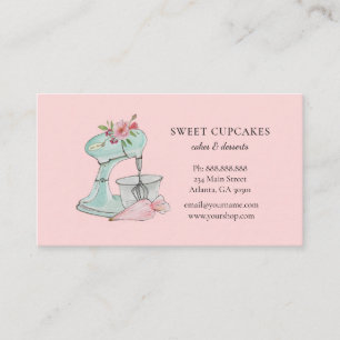 Carte De Visite Boulangerie rose Retro Cake