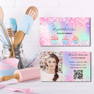 Carte De Visite Boulangerie rose vif violet parties scintillant ph