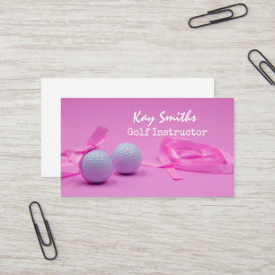 Carte De Visite Boule de golf avec ruban rose sur femme rose golfe