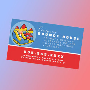 Carte De Visite Bounce House Logo de la fête Location Rouge Bleu