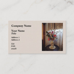 Carte De Visite Bouquet avec des roses devant un rideau de dentell