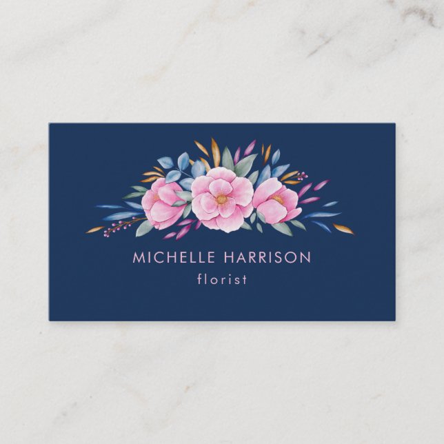 Carte De Visite Bouquet bleu bleu bleu rose floral Aquarelle (Devant)