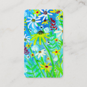 Carte De Visite Bouquet coloré bleu vert aquarelle Daisy