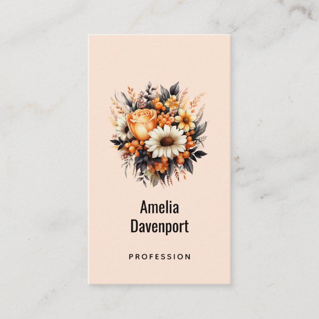 Carte De Visite Bouquet de fleurs gris-jaune orange (Devant)